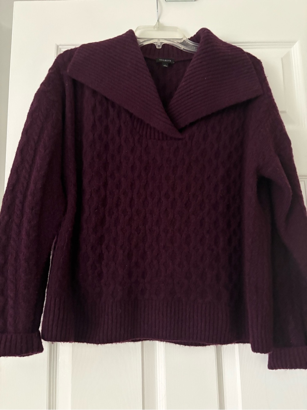 Talbots Cable Knit Shawl-Collar Sweater - Plum